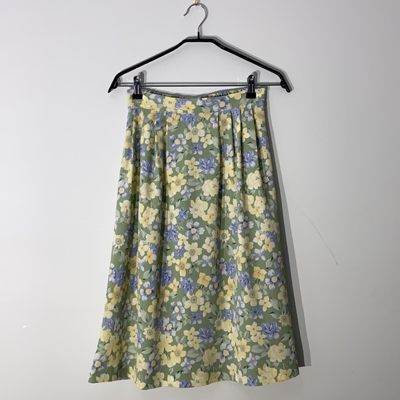 Vintage Pastel Green Floral Midi Skirt - Picture 1 of 9